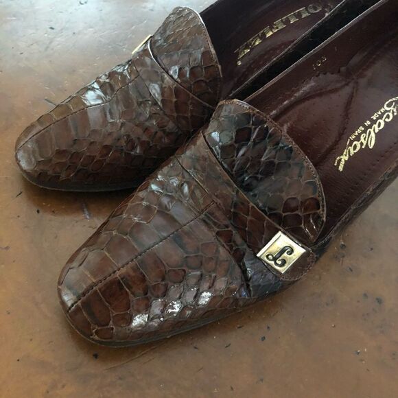 Vintage snakeskin loafer pumps heels 38 N - Picture 3 of 3